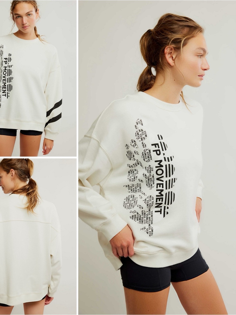 Free People Cream FP Movement Graphic Crewneck Sweatshirt